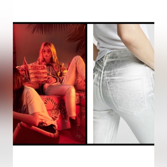 Mother High Waisted Looker Ankle in Silver Linings Metallic Jeans Pants 26 - Picture 1 of 16